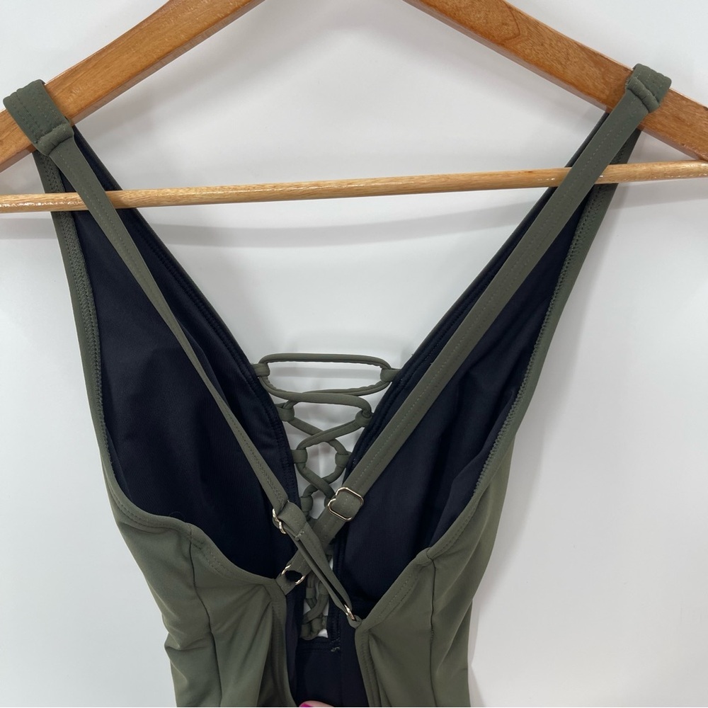 MICHAEL Michael Kors Lace Up Olive One Piece Swimsuit Size 6 - Picture 4 of 10